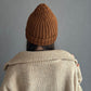 Classic Brown Wool Beanie Hat with Lapel, Cozy Hand-Knit Winter Cap