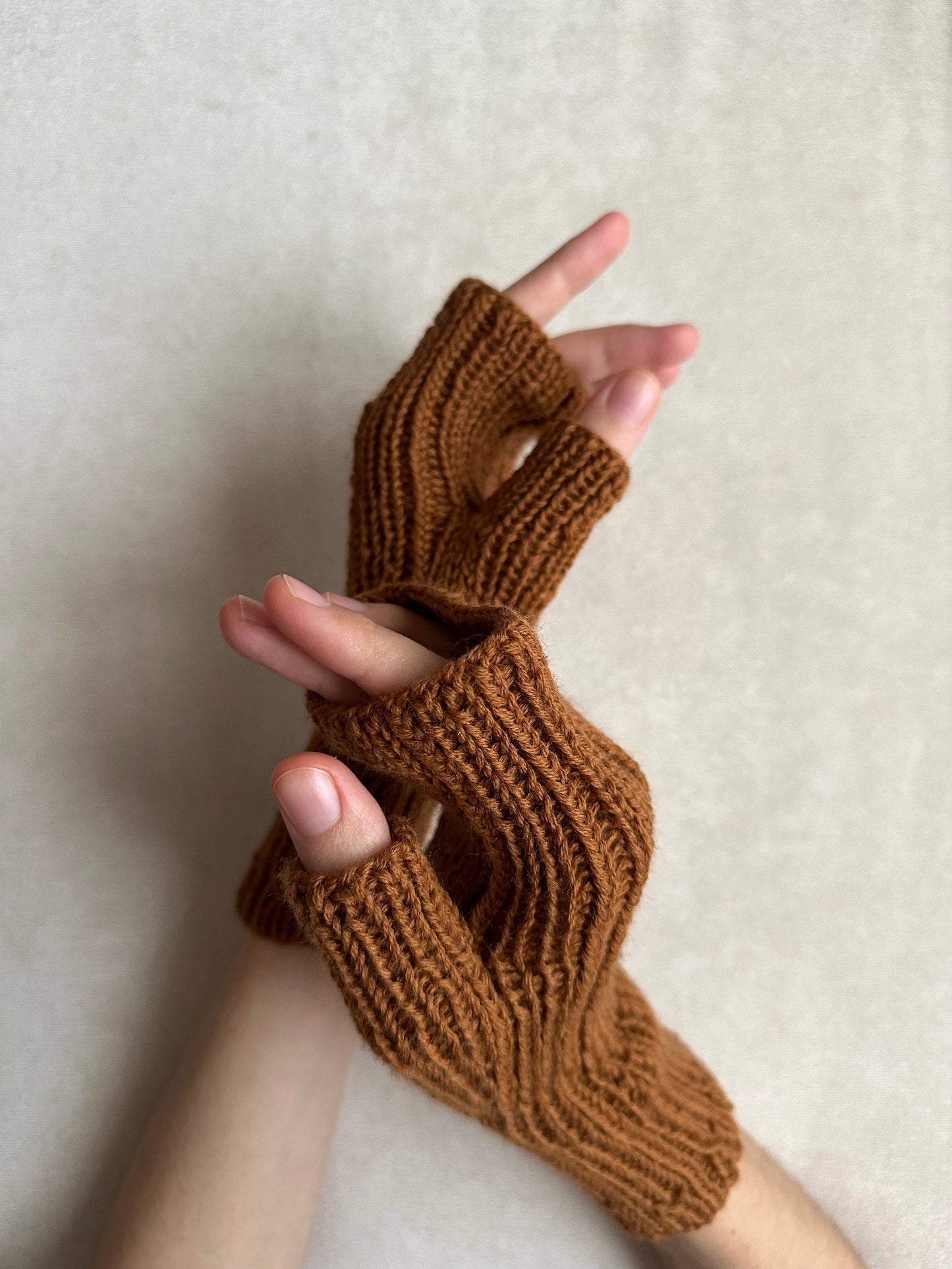 Brown Merino Mittens, Fingerless Gloves