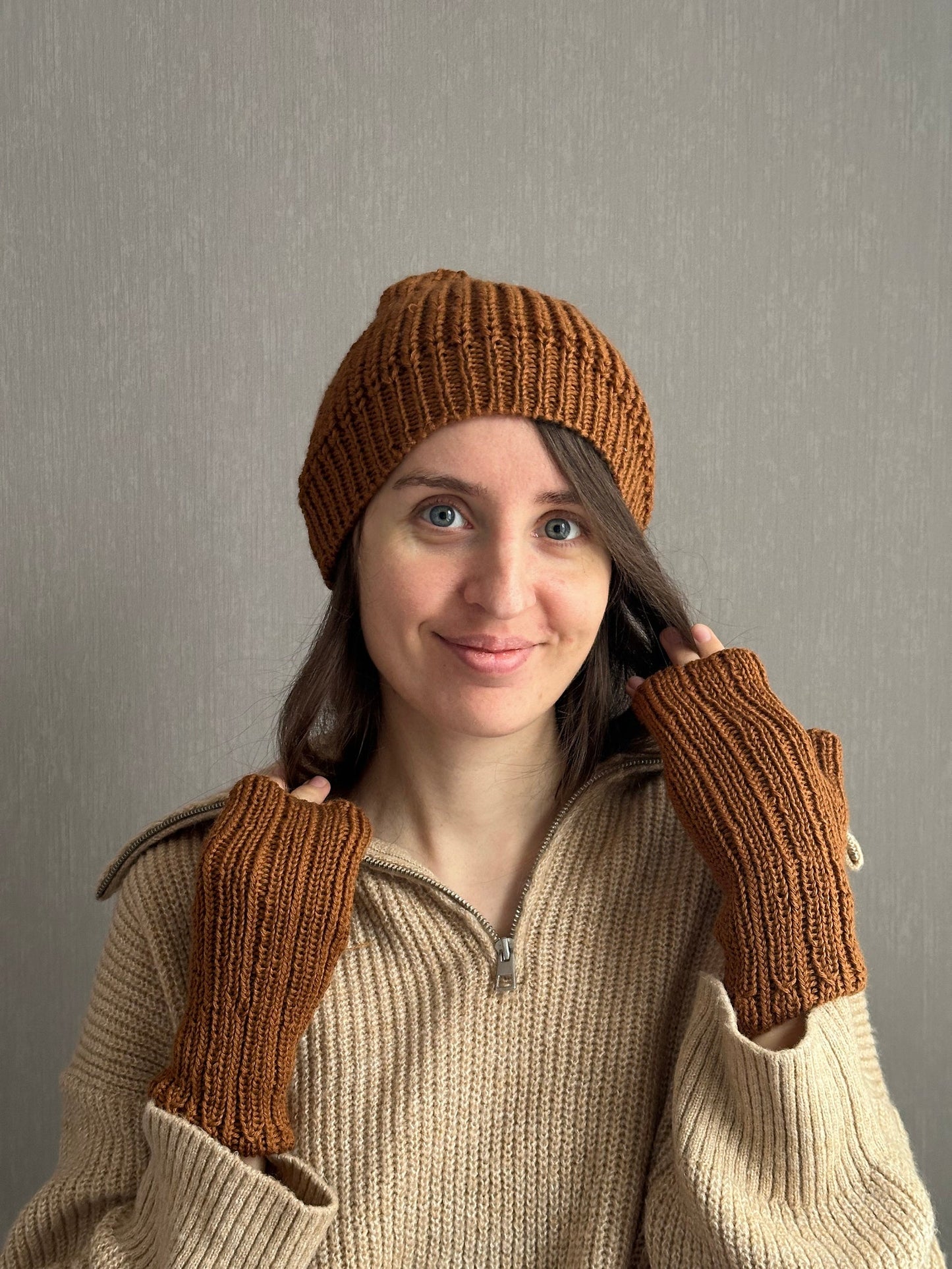 Brown Merino Mittens, Fingerless Gloves