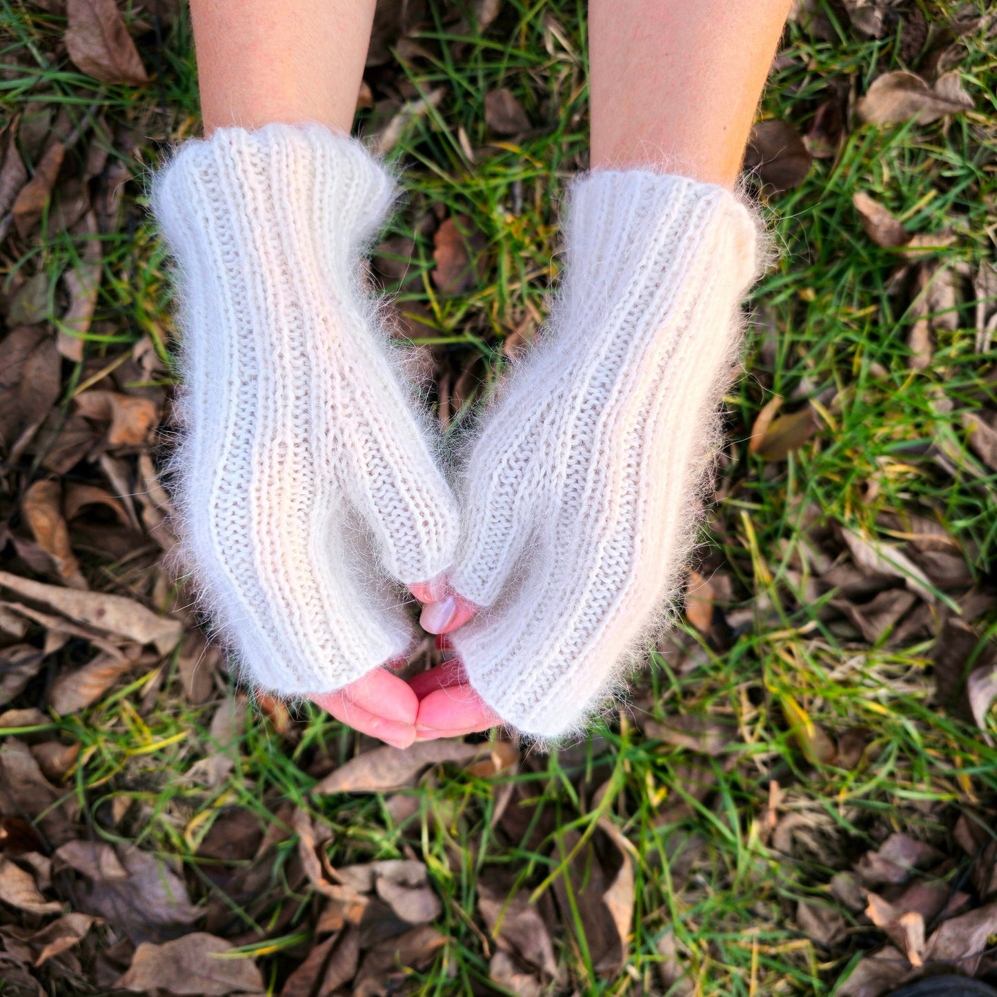 White Stretchy Fingerless Gloves, Texting Driving gloves