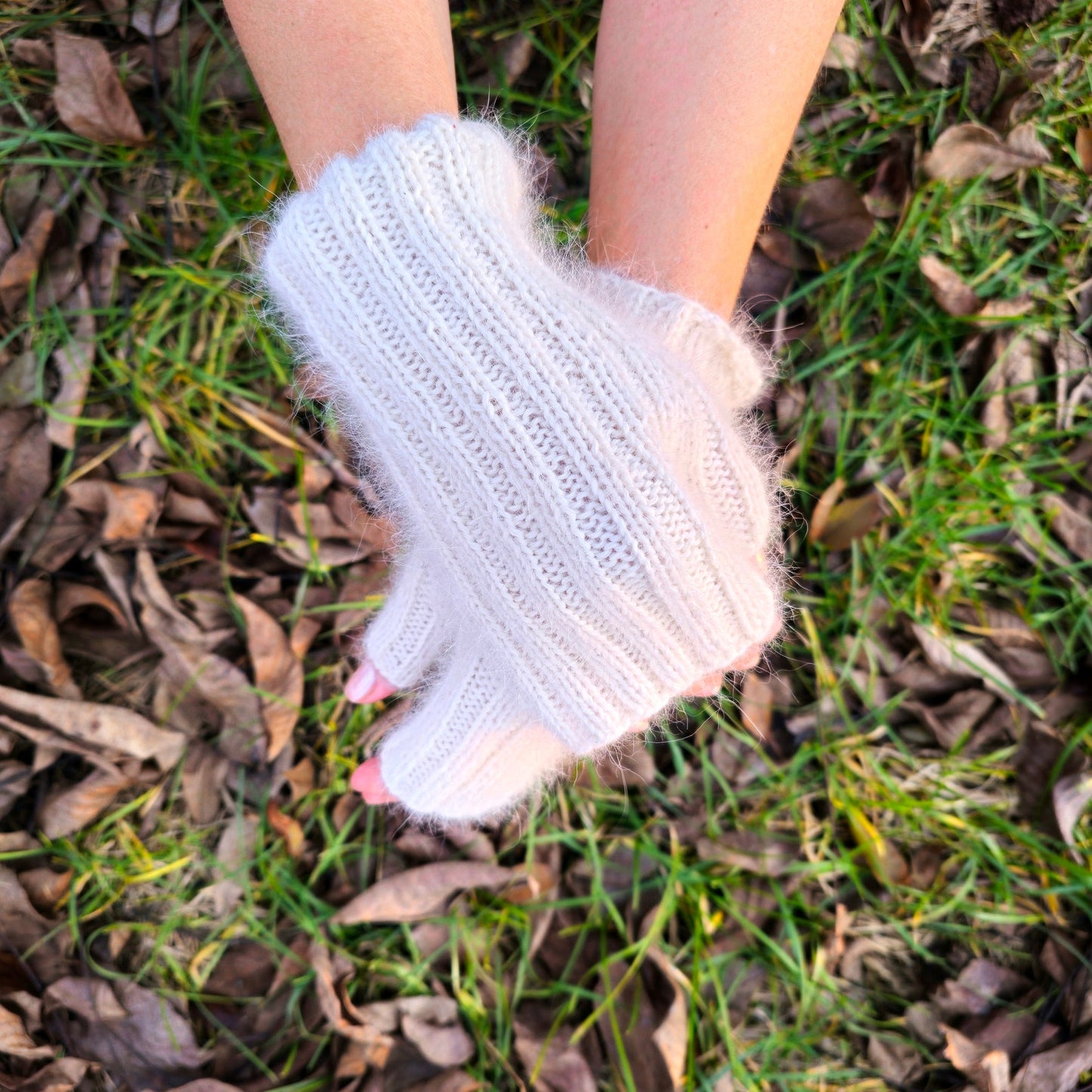 White Stretchy Fingerless Gloves, Texting Driving gloves