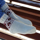 Romantic White Knitted Socks with Red Heart Patterns