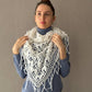 White Crochet Fringe Triangle Shawl, Bridal Shoulders Wrap