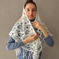 White Crochet Fringe Triangle Shawl, Bridal Shoulders Wrap