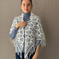 White Crochet Fringe Triangle Shawl, Bridal Shoulders Wrap