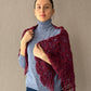 Burgundy Red, Ivory Crochet Fringe Triangle Shawl