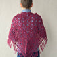 Burgundy Red, Ivory Crochet Fringe Triangle Shawl