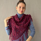 Burgundy Red, Ivory Crochet Fringe Triangle Shawl