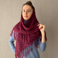Burgundy Red Crochet Fringe Triangle Shawl