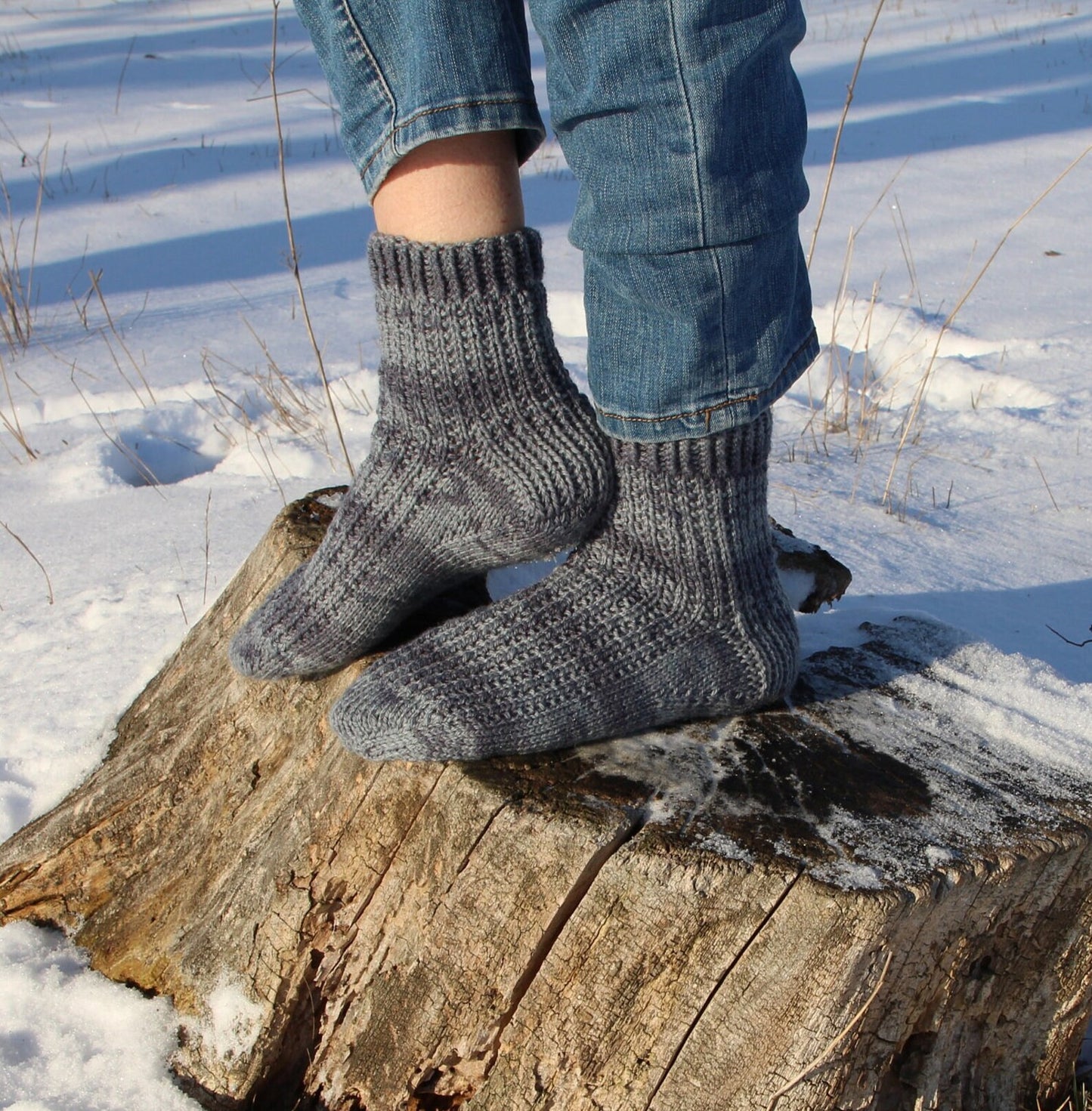 Grey Ribbed Socks with Dark Grey Marble Stripes