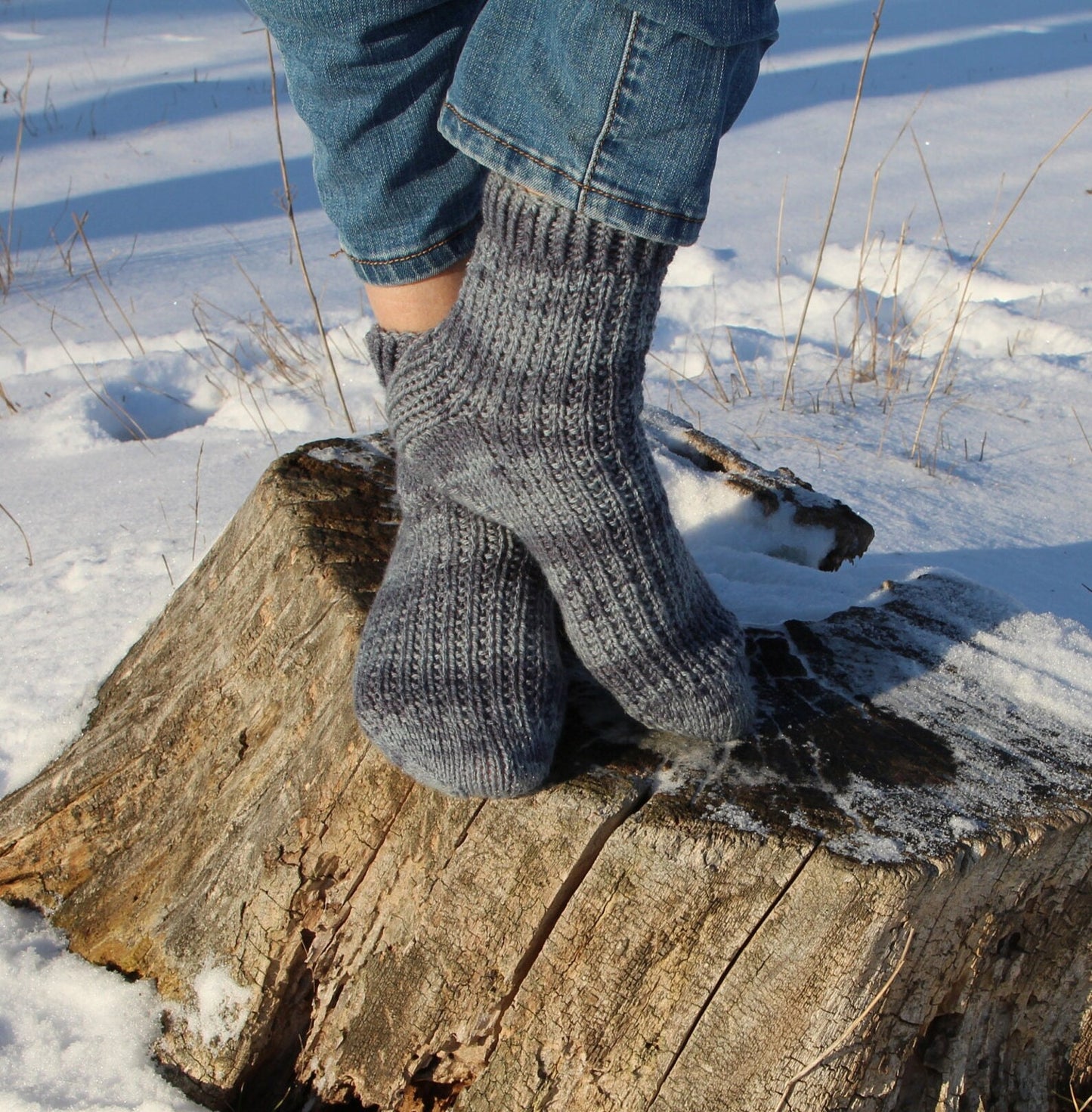 Grey Ribbed Socks with Dark Grey Marble Stripes