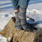 Grey Ribbed Socks with Dark Grey Marble Stripes