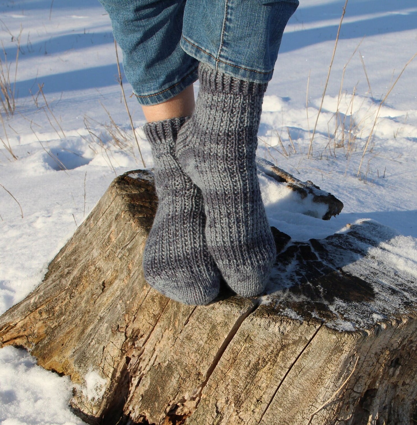 Grey Ribbed Socks with Dark Grey Marble Stripes