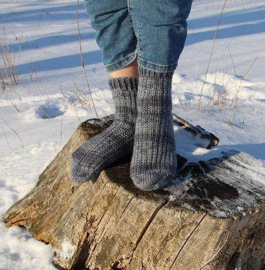 Grey Ribbed Socks with Dark Grey Marble Stripes