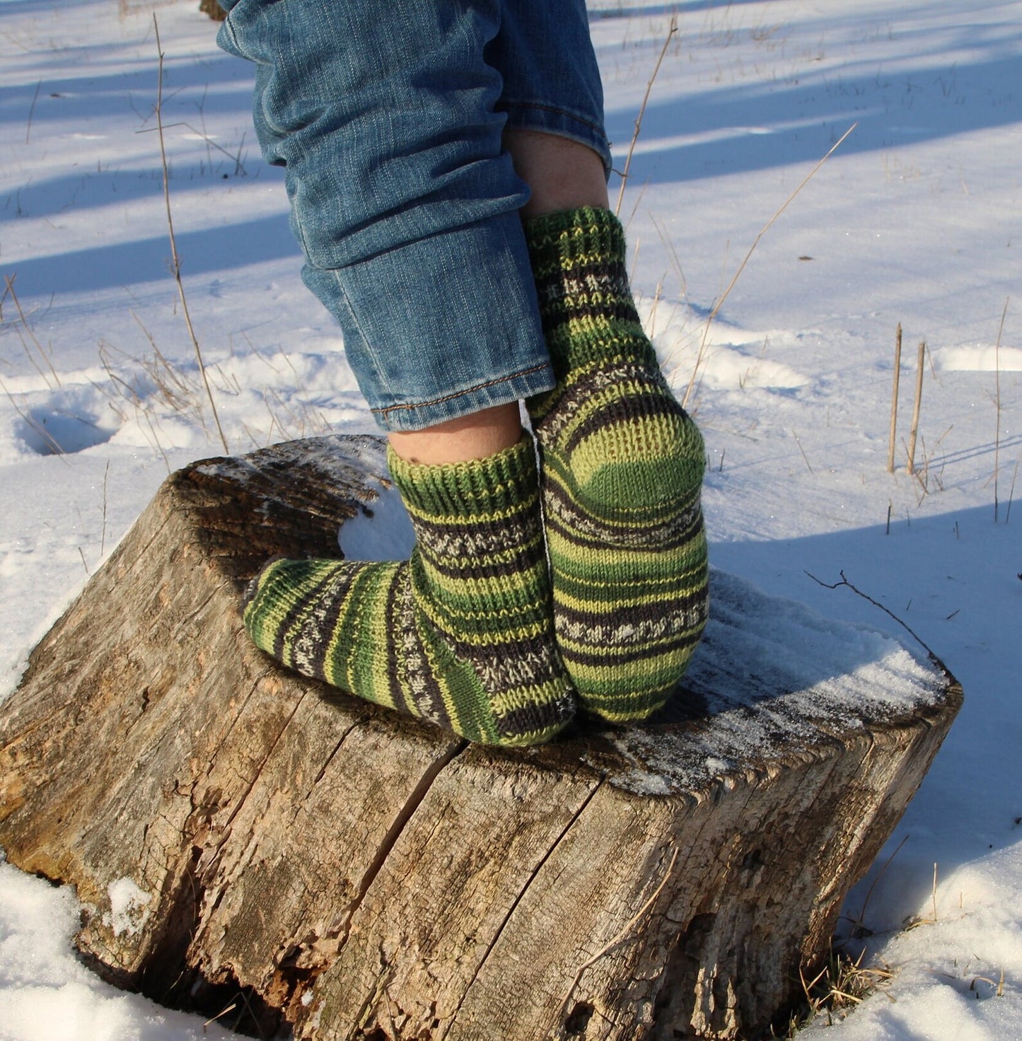 Ribbed Socks with Green and Black stripes