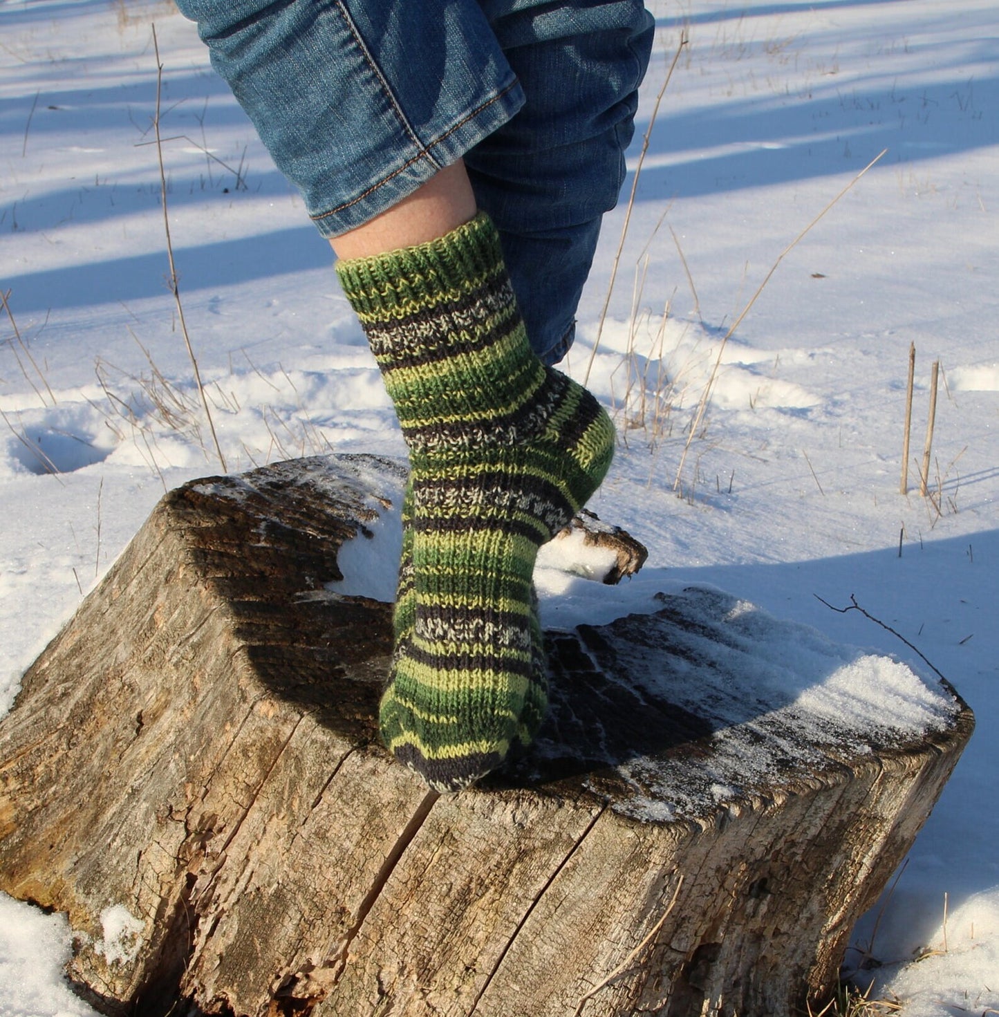 Ribbed Socks with Green and Black stripes