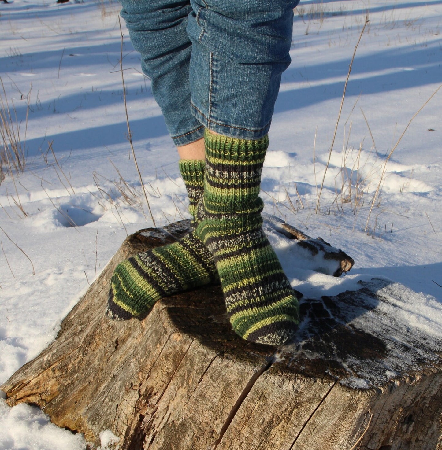 Ribbed Socks with Green and Black stripes