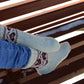 Romantic White Knitted Socks with Red Heart Patterns
