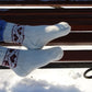 Romantic White Knitted Socks with Red Heart Patterns