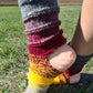 Colorful Ribbed Wool Socks, Autumn Tones Striped Knit Socks