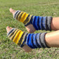 Colorful Ribbed Wool Socks, Autumn Tones Striped Knit Socks