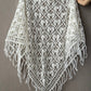 White Crochet Fringe Triangle Shawl, Bridal Shoulders Wrap