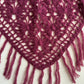 Burgundy Red, Ivory Crochet Fringe Triangle Shawl