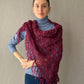 Burgundy Red, Ivory Crochet Fringe Triangle Shawl