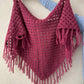 Burgundy Red Crochet Fringe Triangle Shawl
