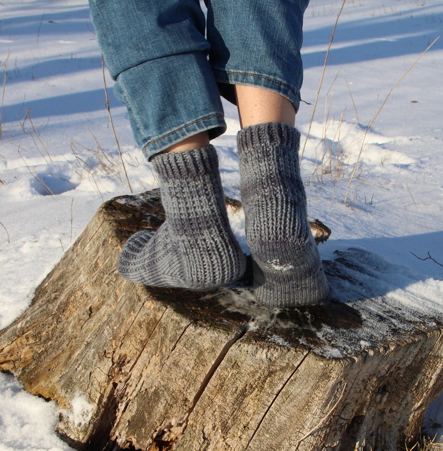 Grey Ribbed Socks with Dark Grey Marble Stripes