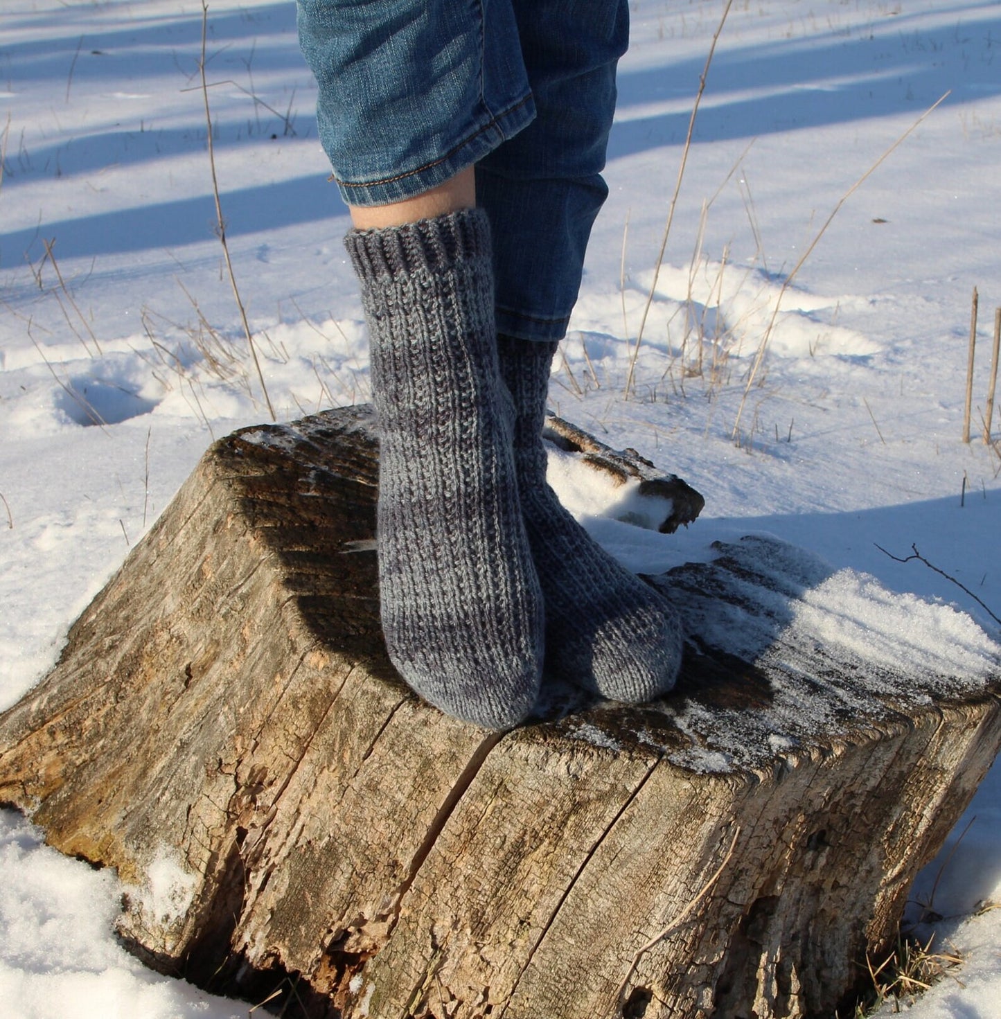 Grey Ribbed Socks with Dark Grey Marble Stripes