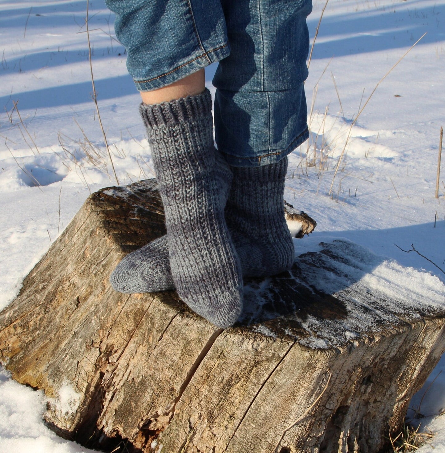 Grey Ribbed Socks with Dark Grey Marble Stripes