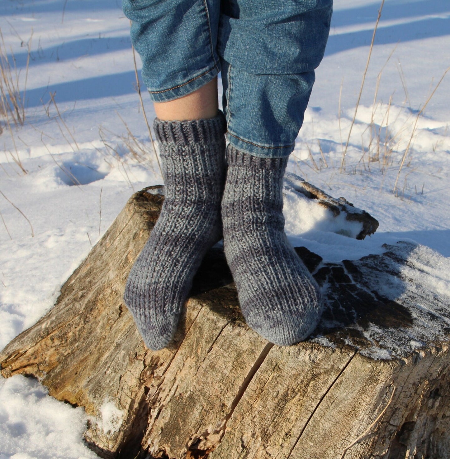 Grey Ribbed Socks with Dark Grey Marble Stripes