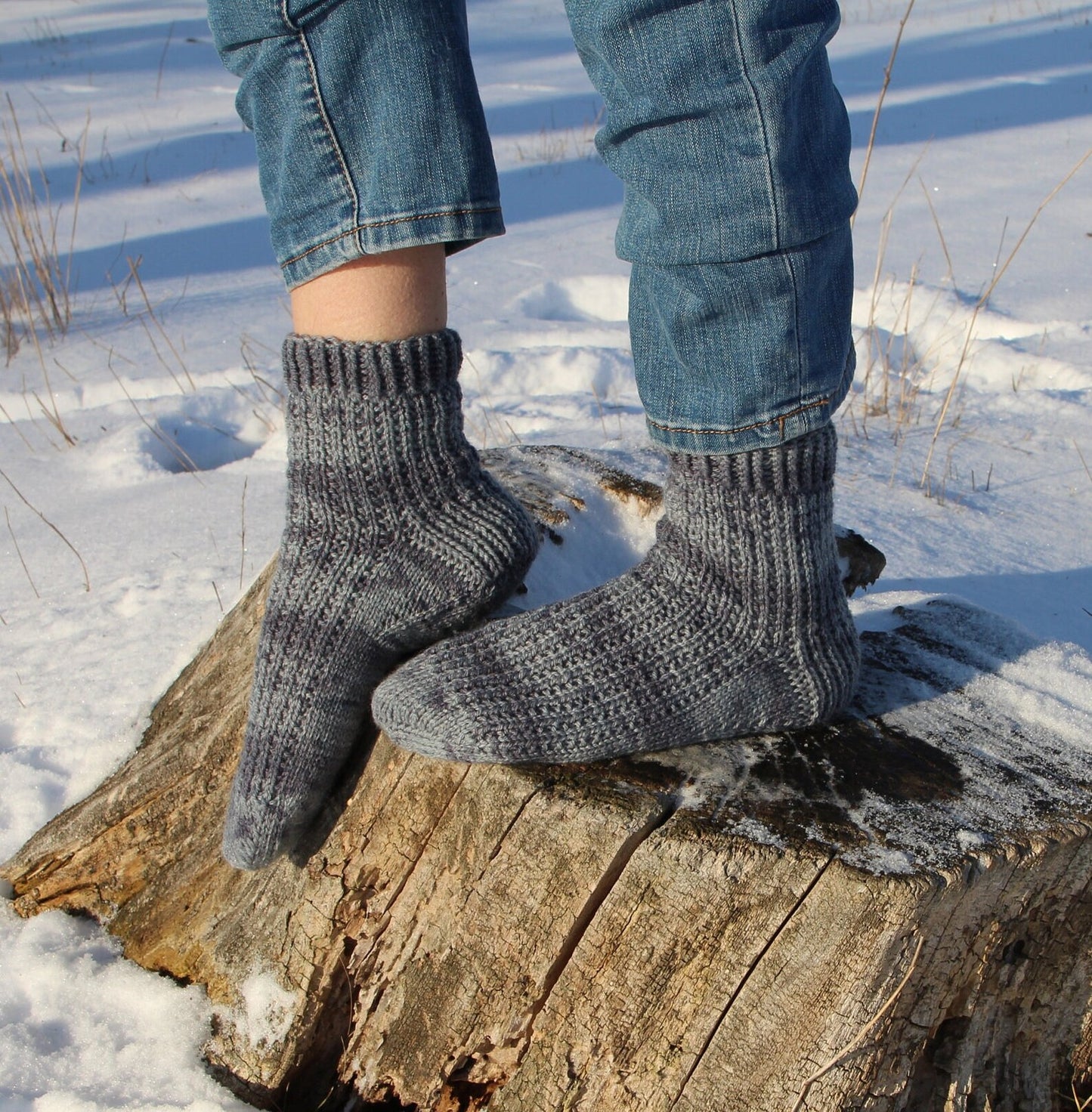 Grey Ribbed Socks with Dark Grey Marble Stripes