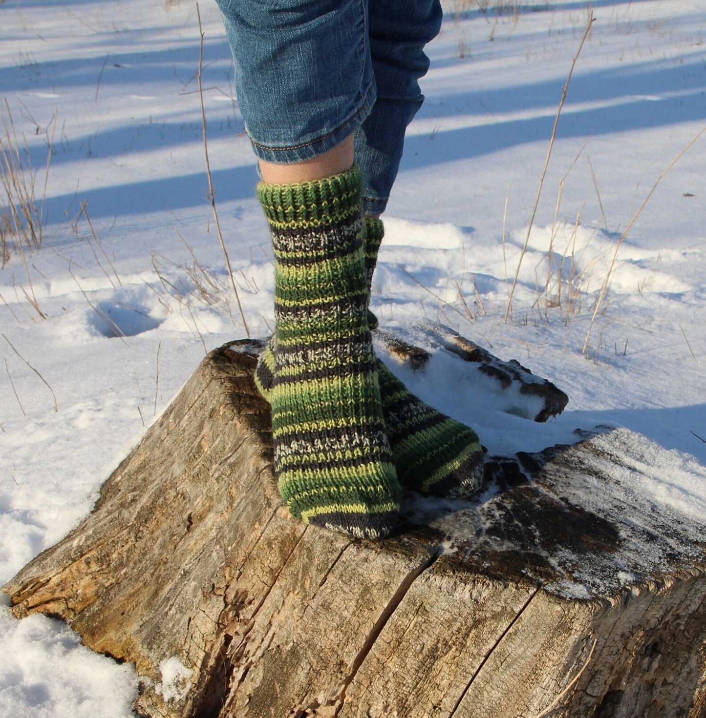 Ribbed Socks with Green and Black stripes