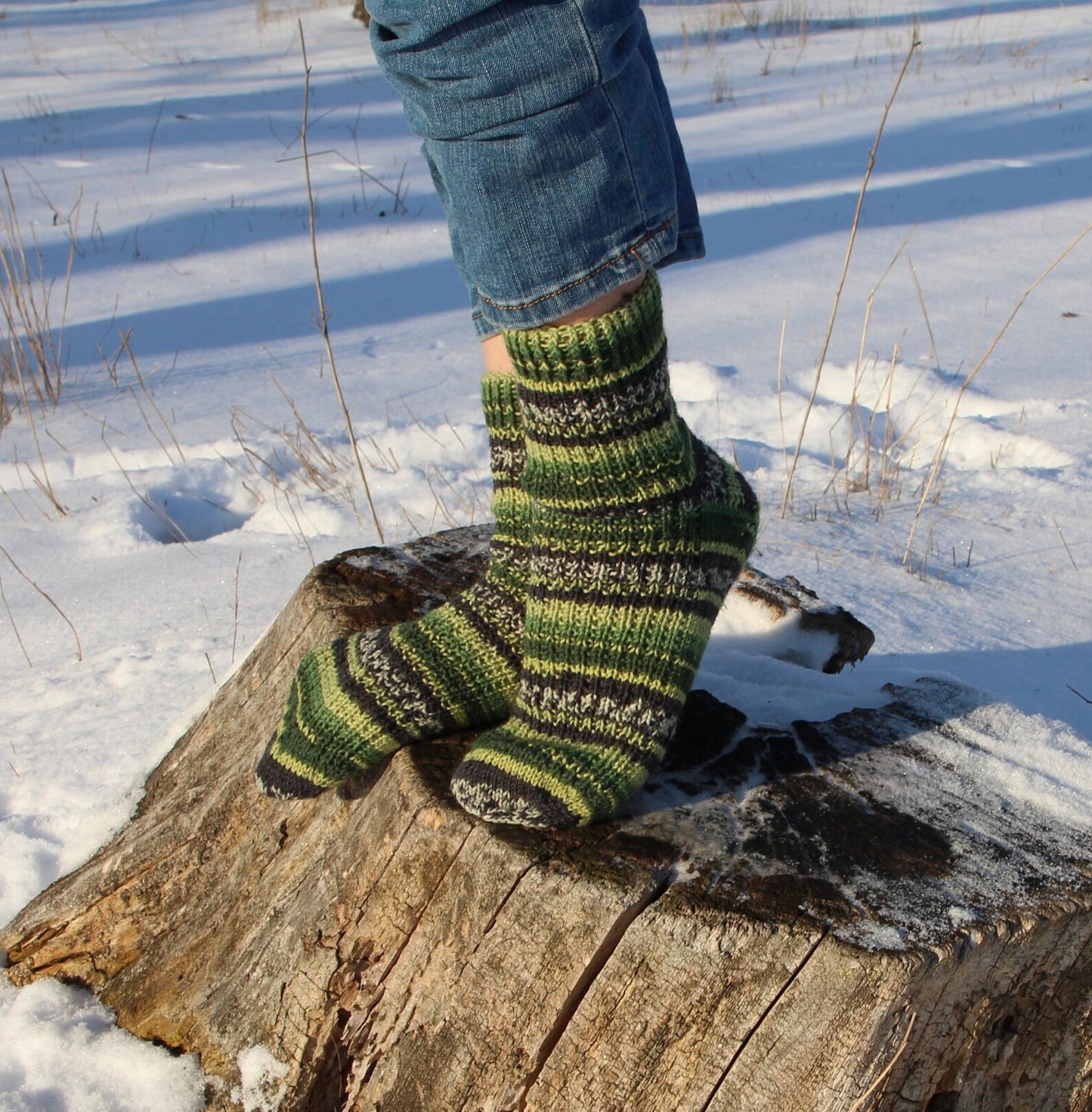 Ribbed Socks with Green and Black stripes