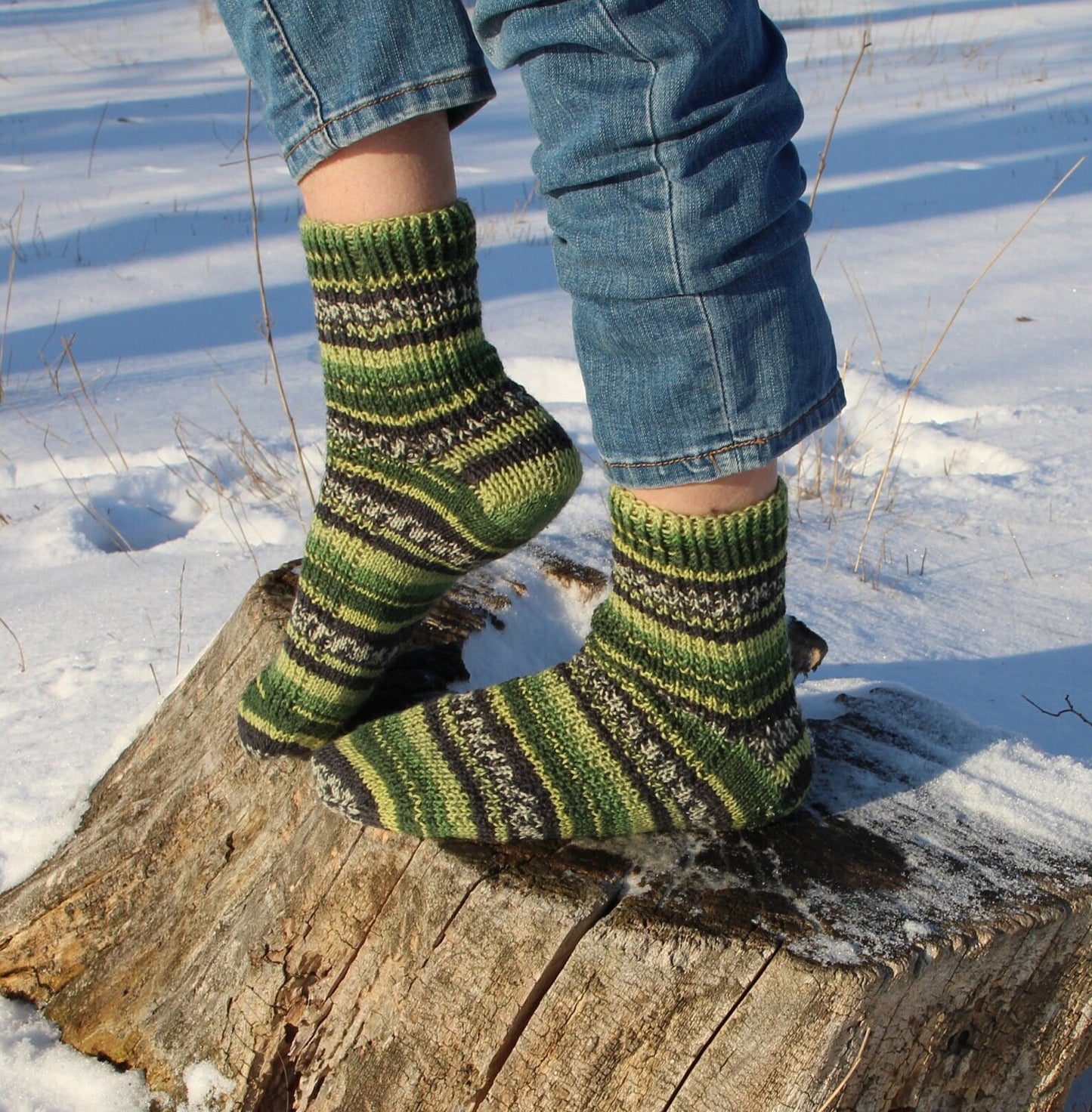 Ribbed Socks with Green and Black stripes