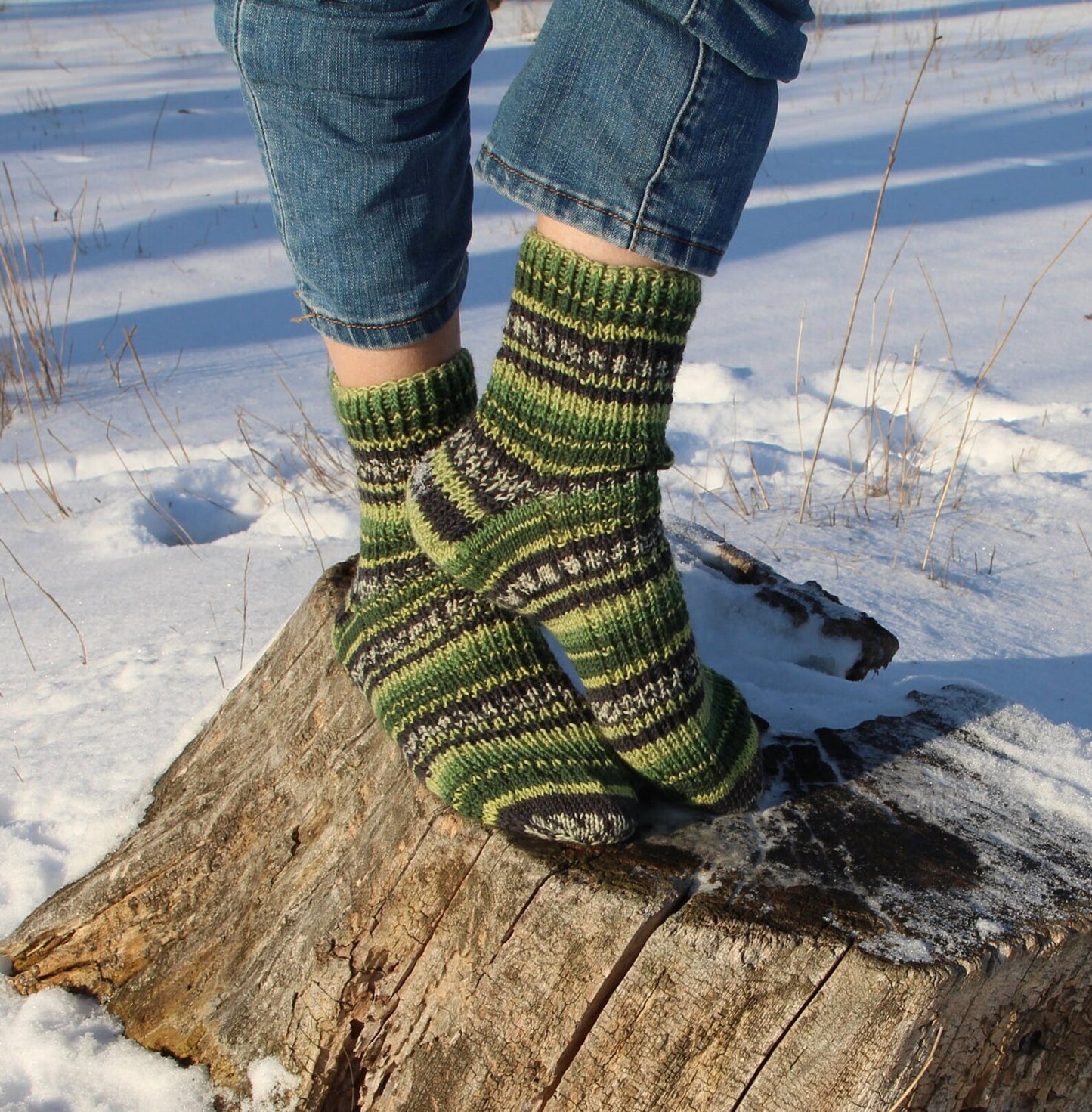 Ribbed Socks with Green and Black stripes