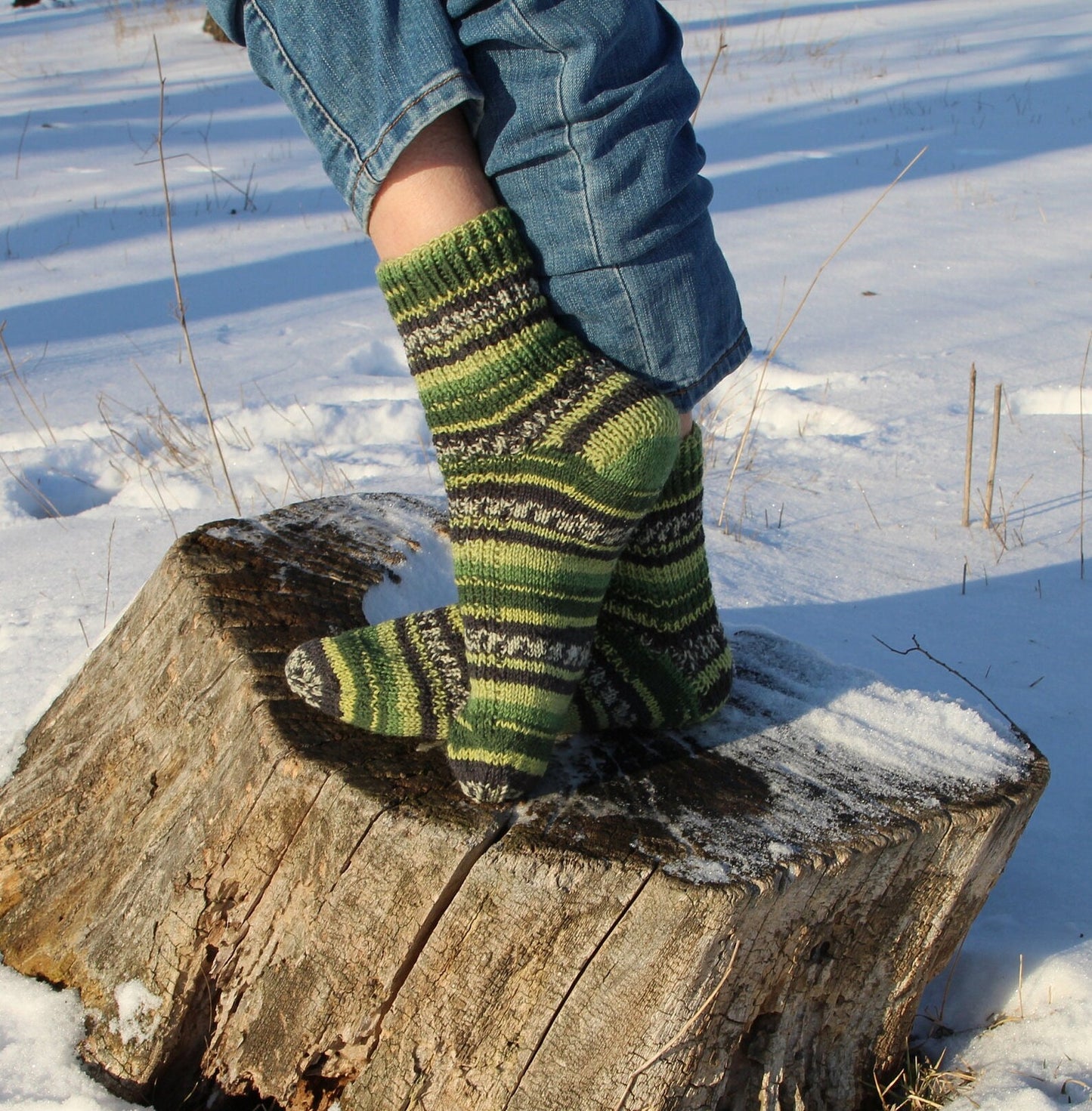 Ribbed Socks with Green and Black stripes