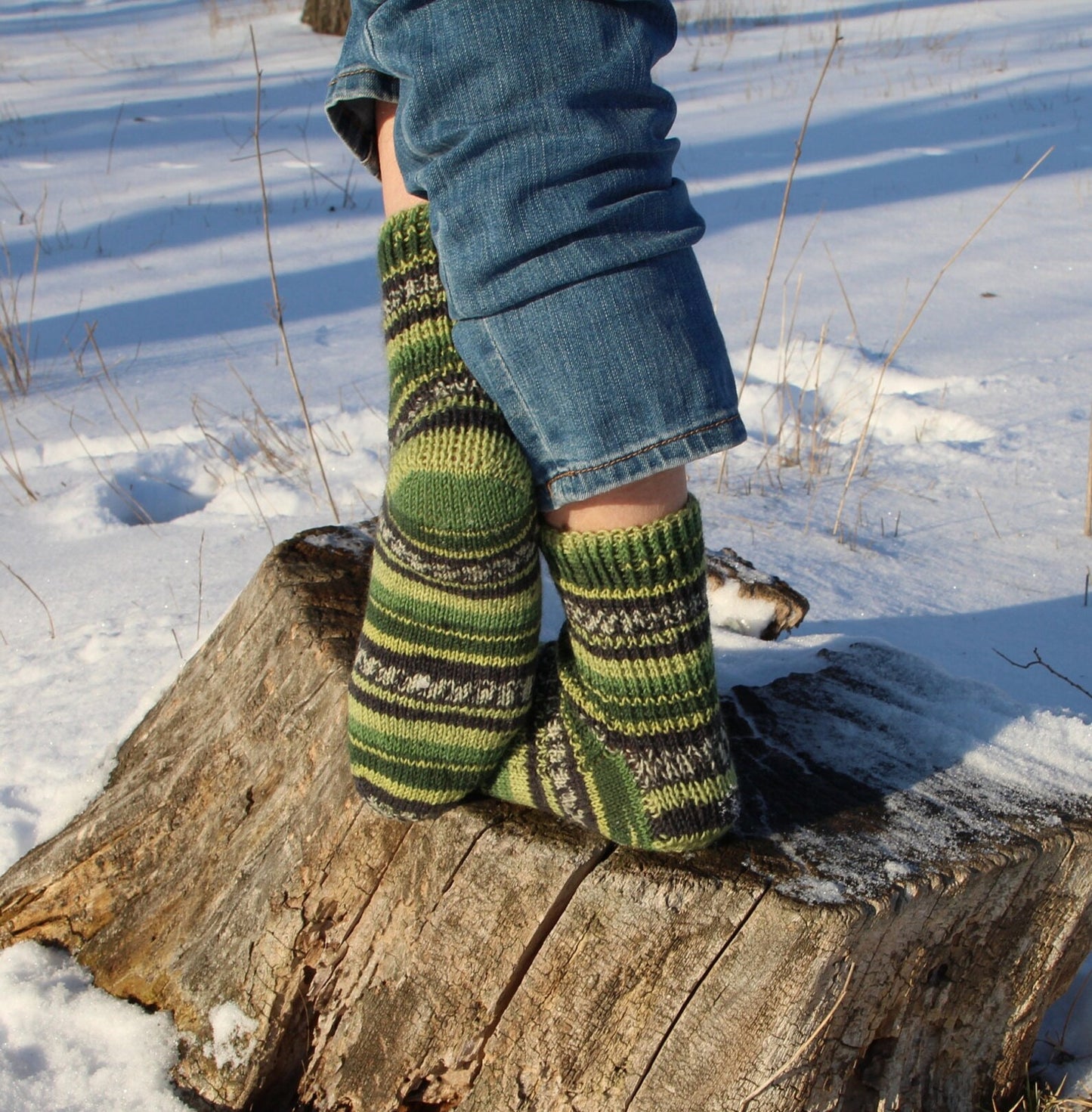 Ribbed Socks with Green and Black stripes