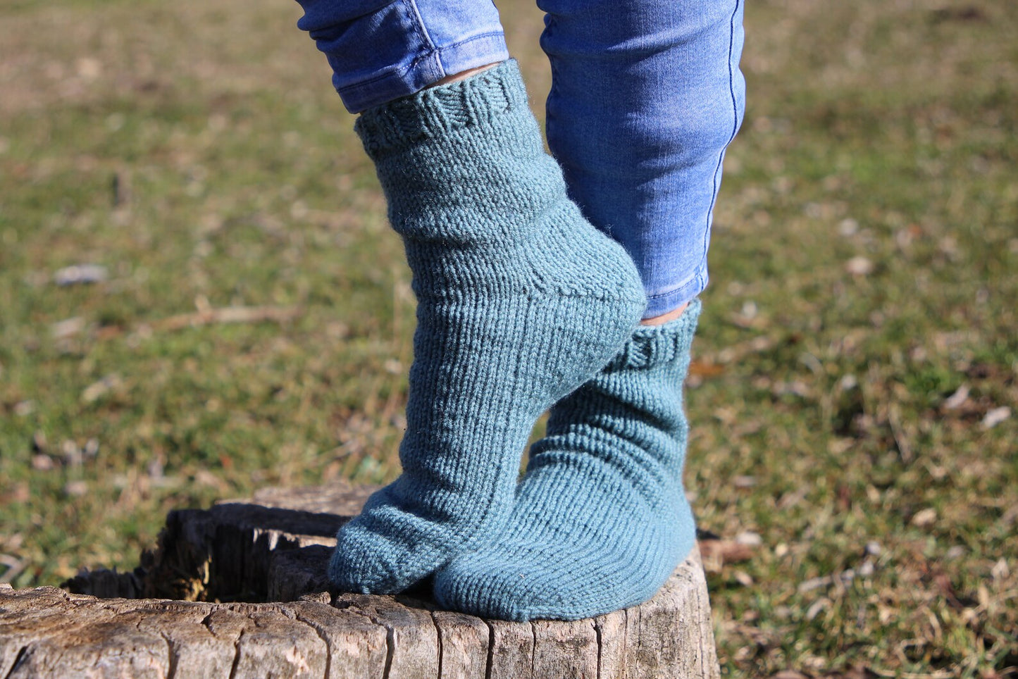 Unique Blue Casual Socks with Tiny Pockets, Soft Wool Blend socks