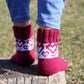 Burgundy Casual Socks with White Heart Pattern, Wool-Blend Socks