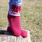 Burgundy Casual Socks with White Heart Pattern, Wool-Blend Socks