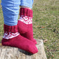 Burgundy Casual Socks with White Heart Pattern, Wool-Blend Socks
