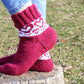 Burgundy Casual Socks with White Heart Pattern, Wool-Blend Socks