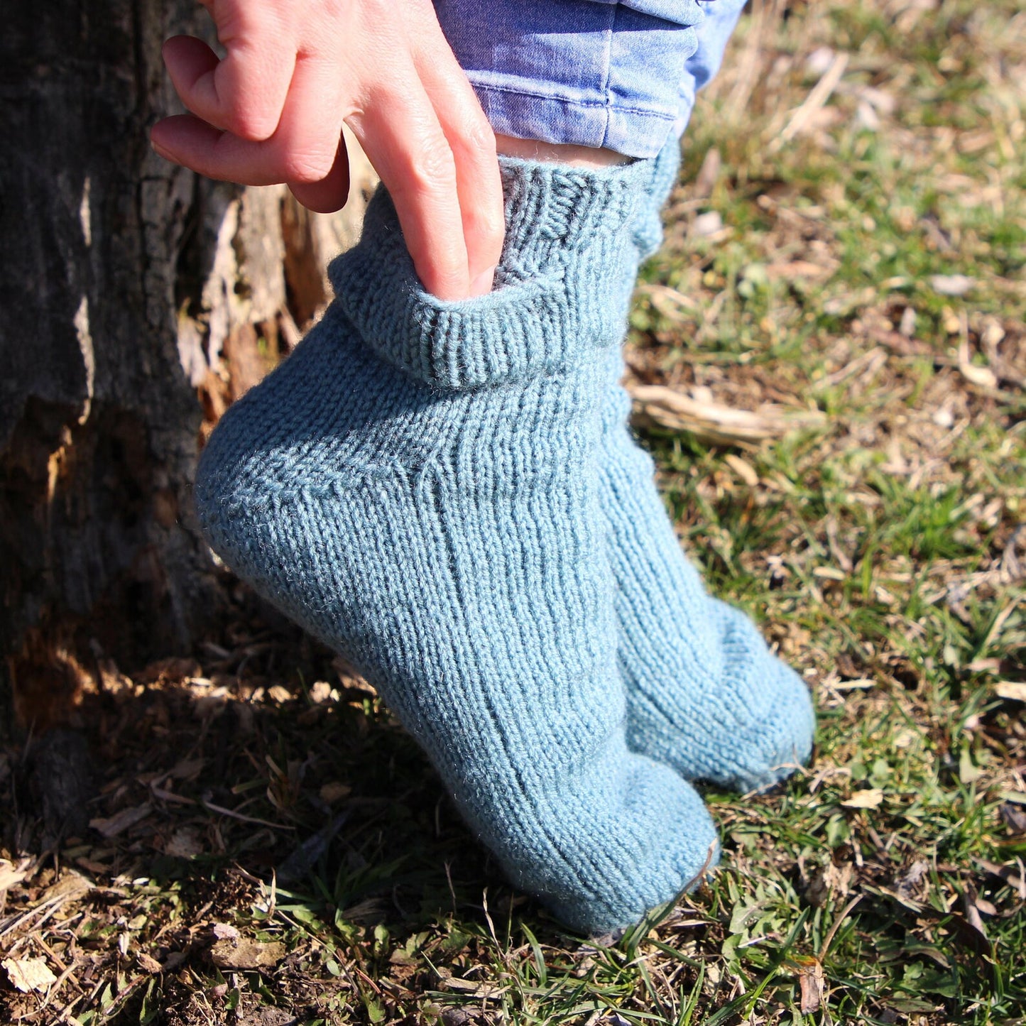 Unique Blue Casual Socks with Tiny Pockets, Soft Wool Blend socks