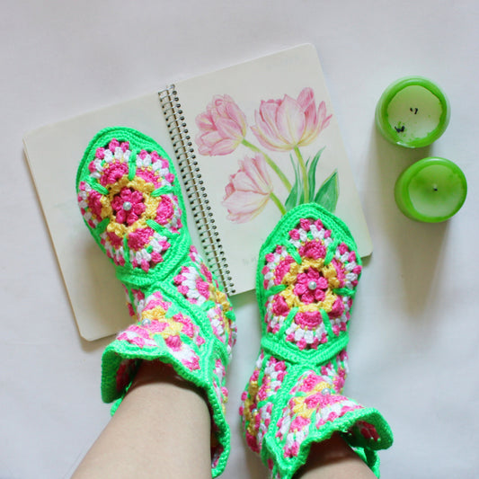 Crochet multicolor slipper boots