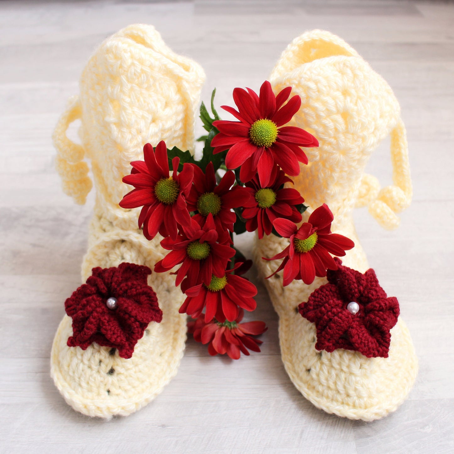 Cozy crocheted slipper boots