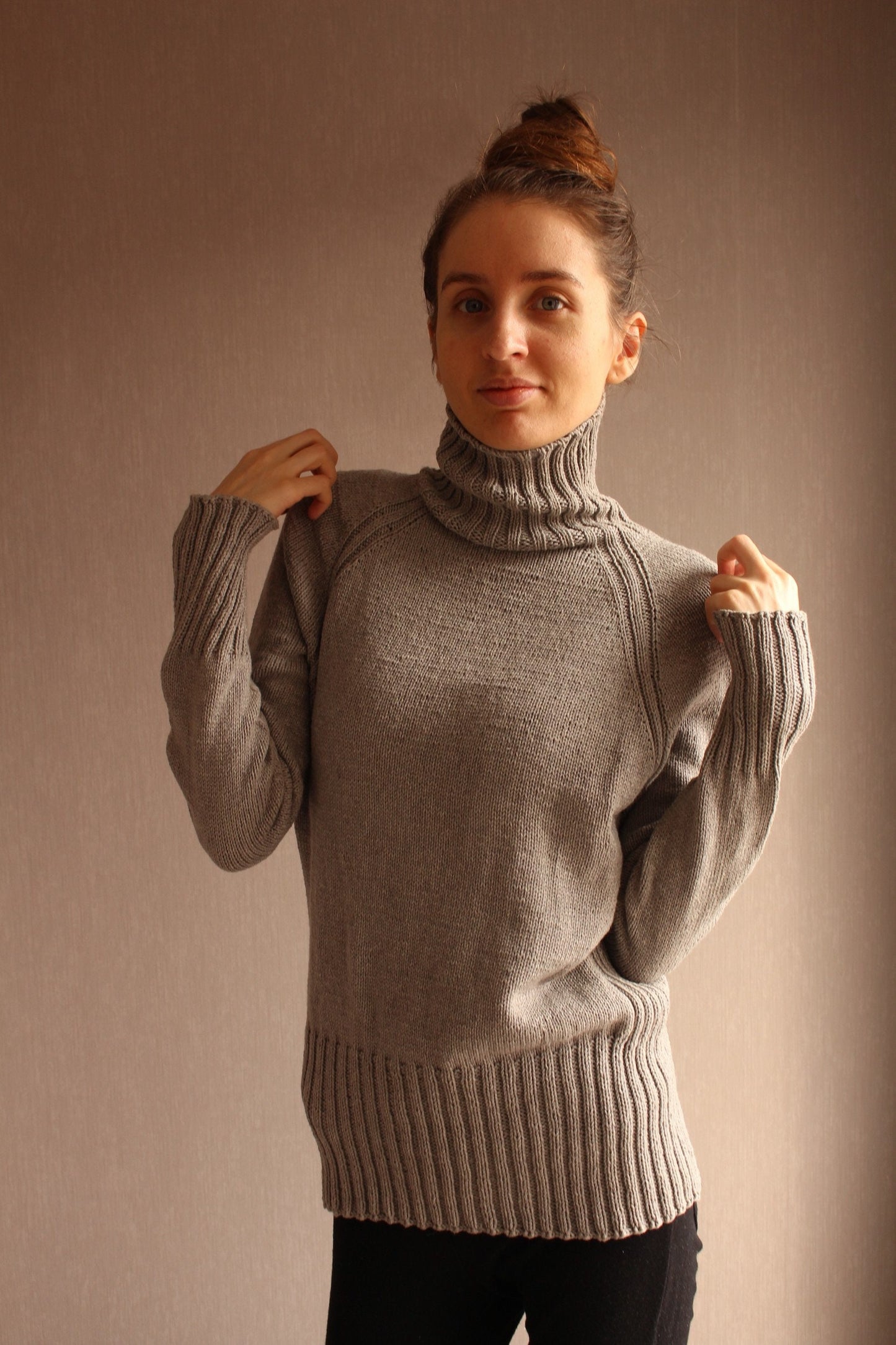 Stretch Knit Turtleneck Sweater, Cotton Pullover, Capsule wardrobe sweater