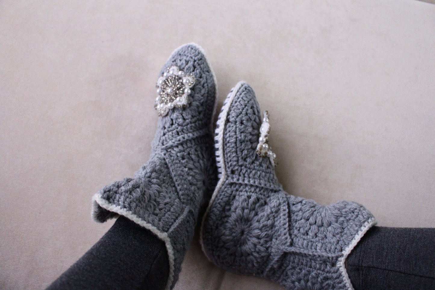 Stylish crochet slipper boots